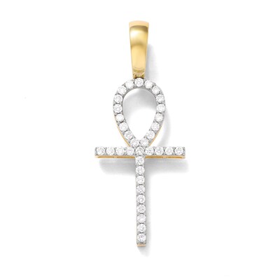 10K Solid Gold 1/2 CT. TW. Lab-Grown Diamond Small Ankh Necklace Charm