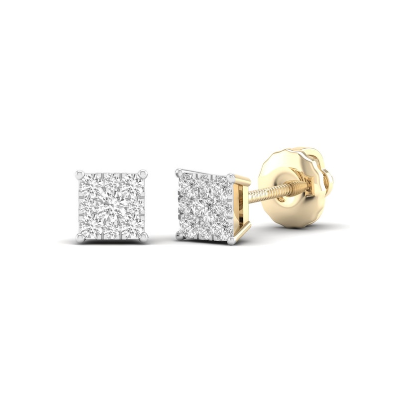Main Image 2 of 10K Solid Gold 1/4 CT. T.W. Lab-Grown Diamond Square Cluster Studs