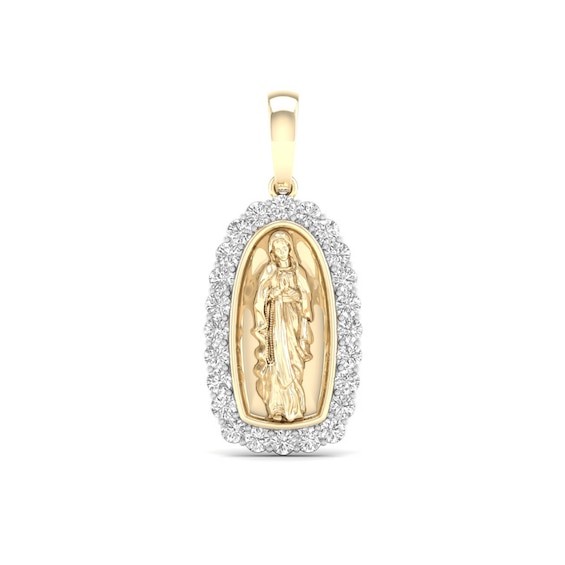 10K Solid Gold 5/8 CT. T.W. Lab-Created Diamond Our Lady of Guadalupe Necklace Charm
