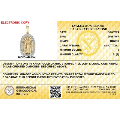 10K Solid Gold 5/8 CT. T.W. Lab-Grown Diamond Our Lady of Guadalupe Necklace Charm