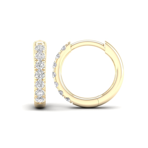 10K Solid Gold 1/4 CT. T.W. Lab-Created Diamond Single Row Huggie Hoops