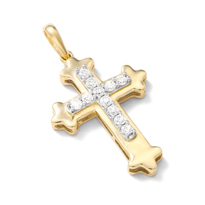 10K Solid Gold 1/4 CT. TW. Lab-Grown Diamond Flared Edge Cross Necklace Charm
