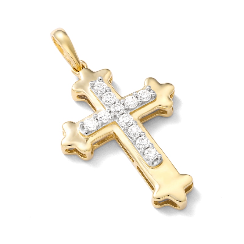 Main Image 2 of 10K Solid Gold 1/4 CT. TW. Lab-Grown Diamond Flared Edge Cross Necklace Charm