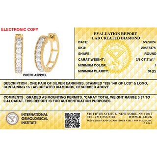 14K Gold Plated 3/8 CT. T.W. Lab-Grown Diamond Single Row Huggie Hoops