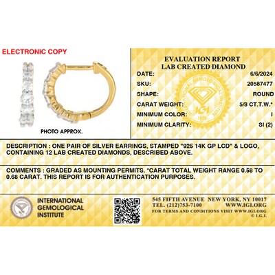 14K Gold Plated 5/8 CT. T.W. Lab-Grown Diamond Graduated Huggie Hoops