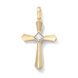 10K Solid Gold 1/10 CT. TW. Lab-Grown Diamond Center Stone Cross Necklace Charm