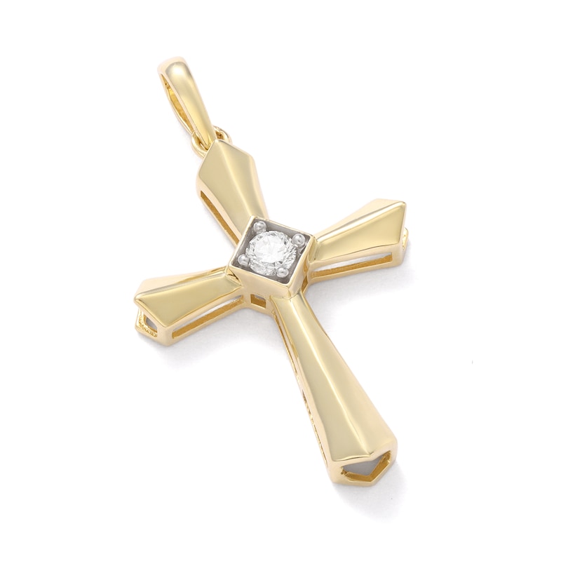 Main Image 2 of 10K Solid Gold 1/10 CT. TW. Lab-Grown Diamond Center Stone Cross Necklace Charm