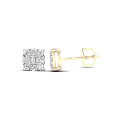 14K Gold Plated 1/4 CT. T.W.  Lab-Grown Diamond Baguette Center Cushion Studs