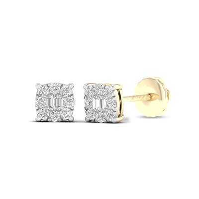 14K Gold Plated 1/4 CT. T.W.  Lab-Grown Diamond Baguette Center Cushion Studs