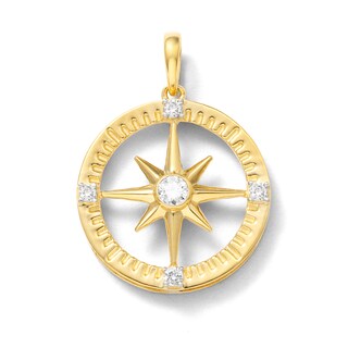 14K Gold Plated 1/5 CT. T.W. Lab-Grown Diamond Compass Necklace Charm