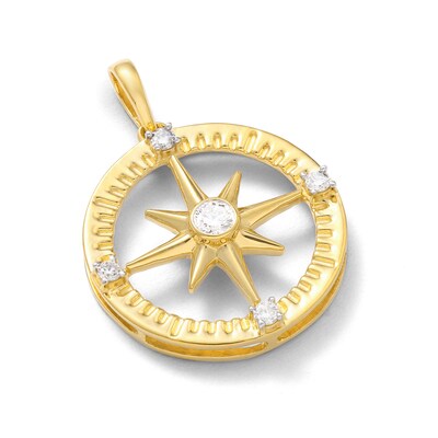 14K Gold Plated 1/5 CT. T.W. Lab-Grown Diamond Compass Necklace Charm
