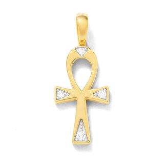 14K Gold Plated 1/4 CT. T.W. Lab-Grown Diamond Ankh Necklace Charm