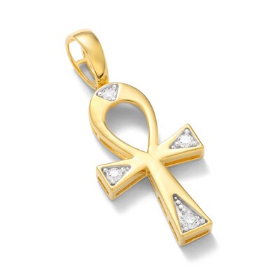 14K Gold Plated 1/4 CT. T.W. Lab-Grown Diamond Ankh Necklace Charm