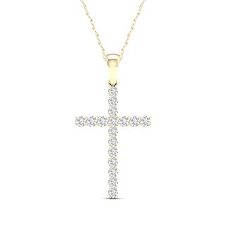 10K Solid Gold 1/4 CT. T.W. Lab-Grown Diamond Medium Cross Pendant - 16" + 2"