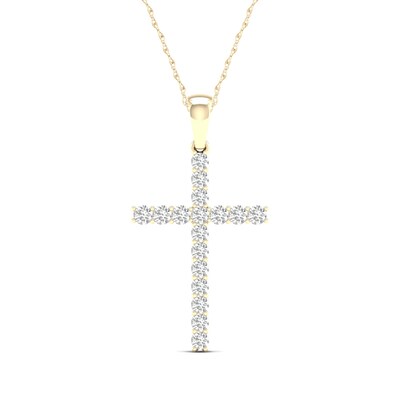 10K Solid Gold 1/4 CT. T.W. Lab-Grown Diamond Medium Cross Pendant - 16" + 2"