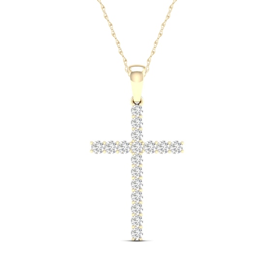 10K Solid Gold 1/4 CT. T.W. Lab-Grown Diamond Medium Cross Pendant - 16" + 2"