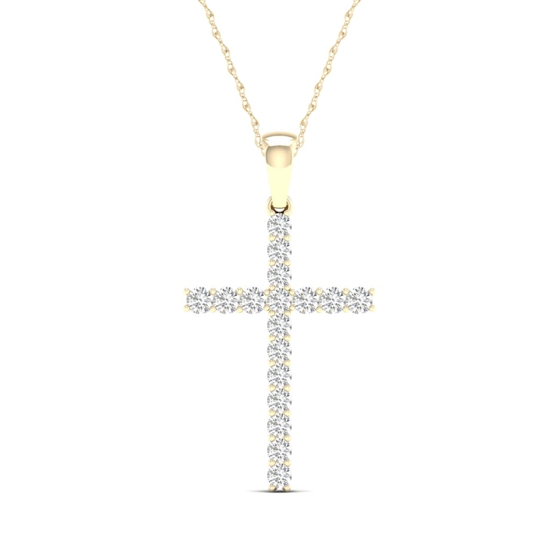 10K Solid Gold 1/4 CT. T.W. Lab-Grown Diamond Medium Cross Pendant - 16" + 2"