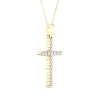 10K Solid Gold 1/4 CT. T.W. Lab-Grown Diamond Medium Cross Pendant - 16" + 2"