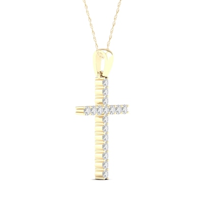 10K Solid Gold 1/4 CT. T.W. Lab-Grown Diamond Medium Cross Pendant - 16" + 2"