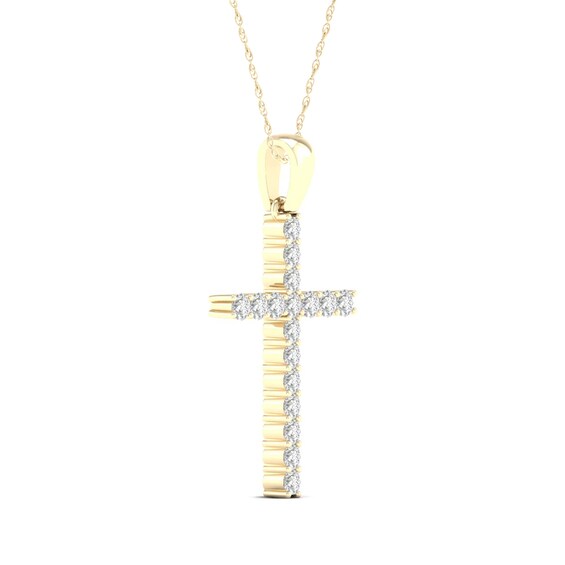 10K Solid Gold 1/4 CT. T.W. Lab-Grown Diamond Medium Cross Pendant - 16" + 2"