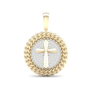 ​​​​​​​14K Gold Plated 1/2 CT. TW. Lab-Grown Diamond Cross Medallion Necklace Charm