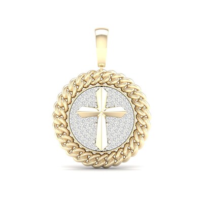 ​​​​​​​14K Gold Plated 1/2 CT. TW. Lab-Grown Diamond Cross Medallion Necklace Charm