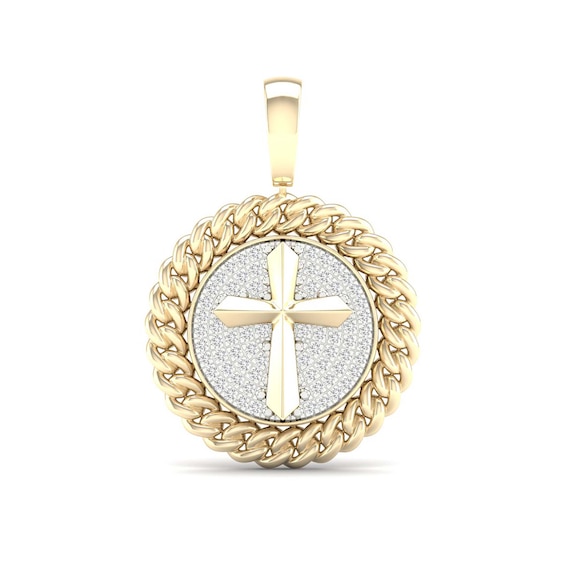 ​​​​​​​14K Gold Plated 1/2 CT. TW. Lab-Grown Diamond Cross Medallion Necklace Charm