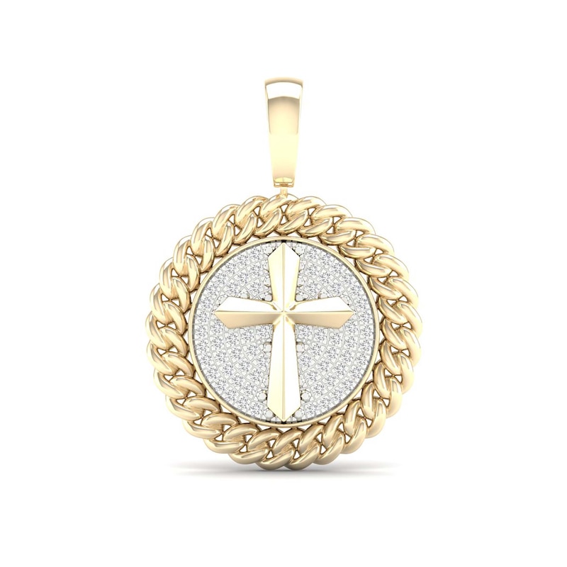 14K Gold Plated 1/2 CT. TW. Lab-Grown Diamond Cross Medallion Necklace Charm