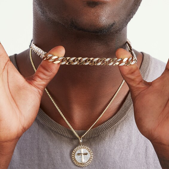 ​​​​​​​14K Gold Plated 1/2 CT. TW. Lab-Grown Diamond Cross Medallion Necklace Charm