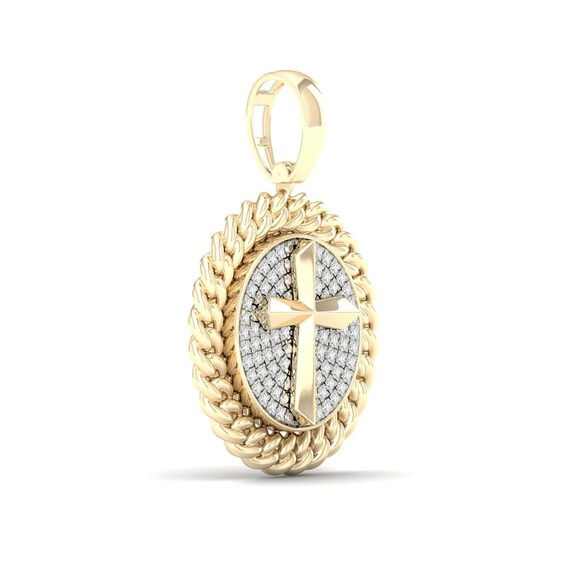 ​​​​​​​14K Gold Plated 1/2 CT. TW. Lab-Grown Diamond Cross Medallion Necklace Charm