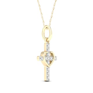 10K Solid Gold 1/15 CT. T.W. Lab-Grown Diamond Small Cross Heart Pendant - 18"