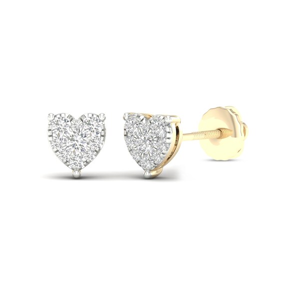 10K Solid Gold 1/3 CT. T.W. Lab-Grown Multi-Diamond Heart Studs