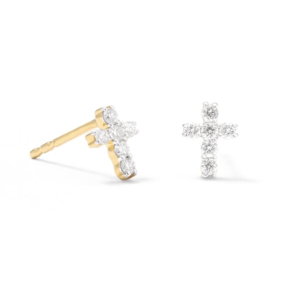 14K Gold Plated 1/5 CT. T.W. Lab-Grown Diamond Small Cross Studs