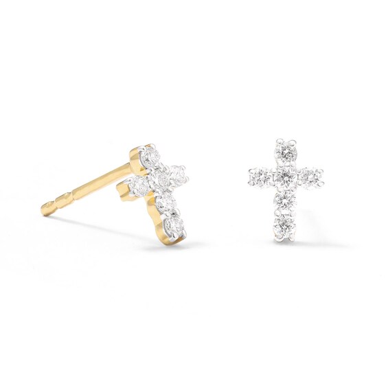 14K Gold Plated 1/5 CT. T.W. Lab-Grown Diamond Small Cross Studs