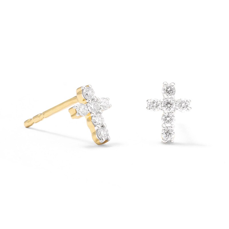 14K Gold Plated 1/5 CT. T.W. Lab-Grown Diamond Small Cross Studs