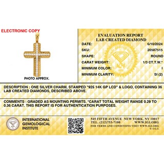 14K Gold Plated 1/3 CT. T.W. Lab-Grown Diamond Chevron Cross Necklace Charm