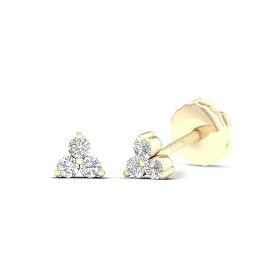 14K Gold Plated 1/15 CT. T.W. Lab-Grown Diamond Tri-Stone Cluster Studs