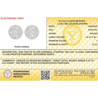 Sterling Silver 1/2 CT. T.W. Lab-Grown Multi-Diamond Round Studs