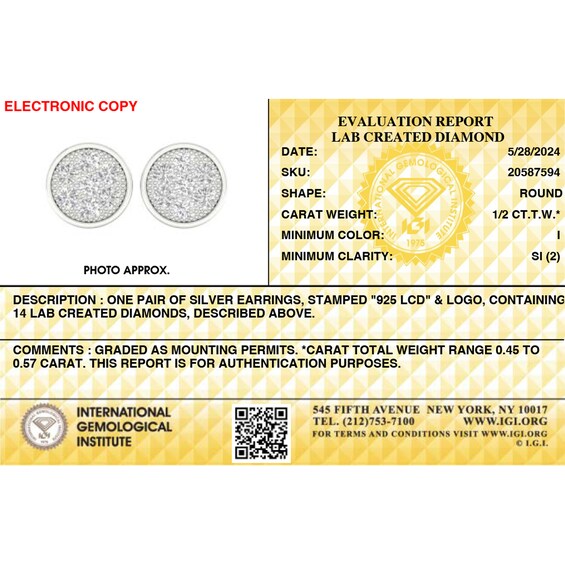 Sterling Silver 1/2 CT. T.W. Lab-Grown Multi-Diamond Round Studs