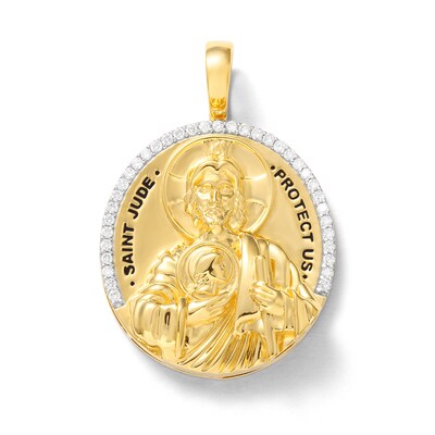 14K Gold Plated 1/2 CT. T.W. Lab-Grown Diamond St. Jude Medallion Necklace Charm