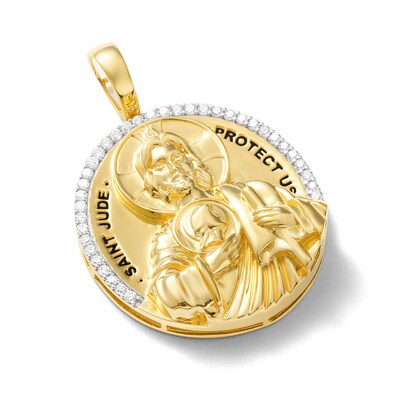 14K Gold Plated 1/2 CT. T.W. Lab-Grown Diamond St. Jude Medallion Necklace Charm