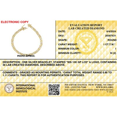 14K Gold Plated 1 CT. TW. Lab-Grown Diamond Curb Link Chain Bracelet - 8.5"