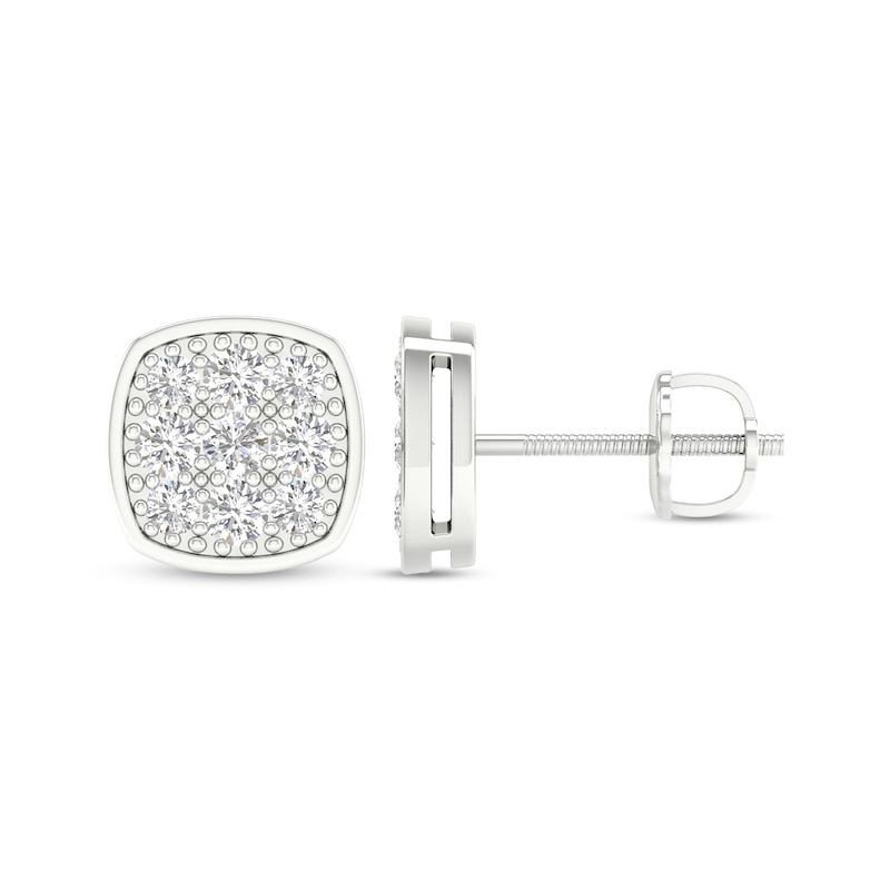 Sterling Silver 1/2 CT. T.W. Lab-Grown Multi-Diamond Cushion Studs