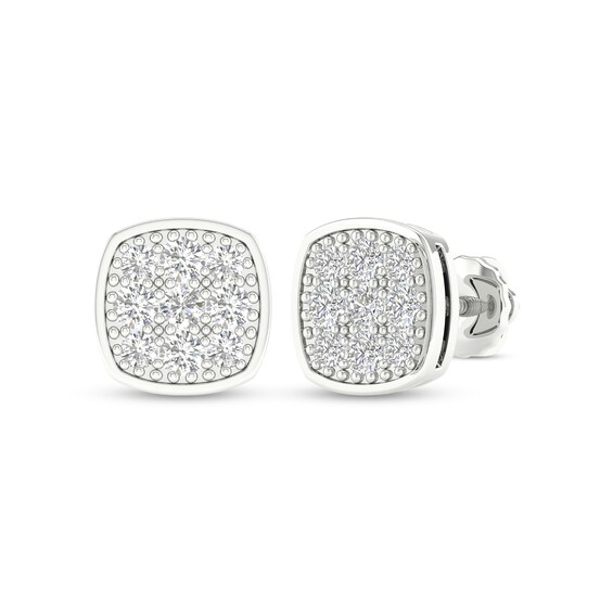 ​​​​​​​Sterling Silver 1/2 CT. T.W. Lab-Grown Multi-Diamond Cushion Studs