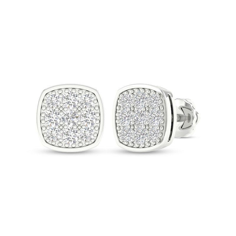 Main Image 2 of ​​​​​​​Sterling Silver 1/2 CT. T.W. Lab-Grown Diamond Square Rounded Edge Studs