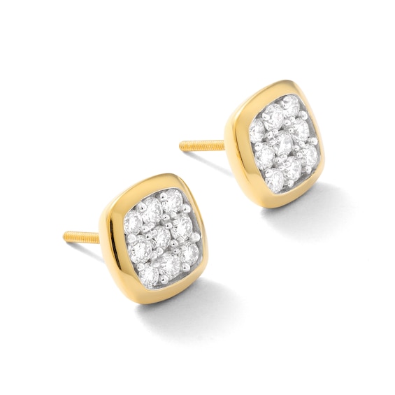 14K Gold Plated 5/8 CT. TW. Lab-Grown Diamond Square 9 Stone Studs