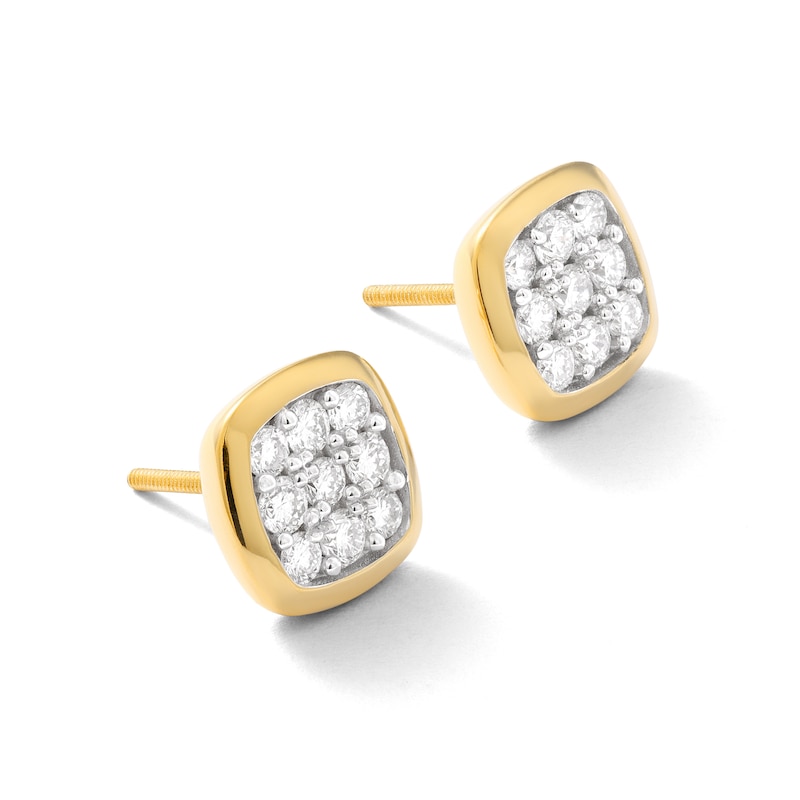 Main Image 2 of 14K Gold Plated 5/8 CT. TW. Lab-Grown Diamond Square 9 Stone Studs