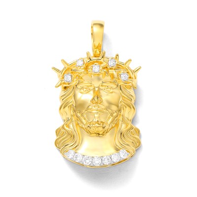 14K Gold Plated 1/2 CT. T.W. Lab-Grown Diamond Jesus Head Necklace Charm