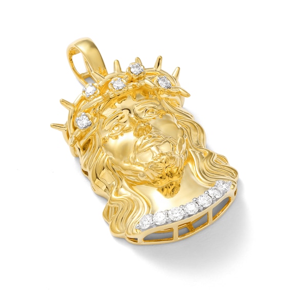 14K Gold Plated 1/2 CT. T.W. Lab-Grown Diamond Jesus Head Necklace Charm