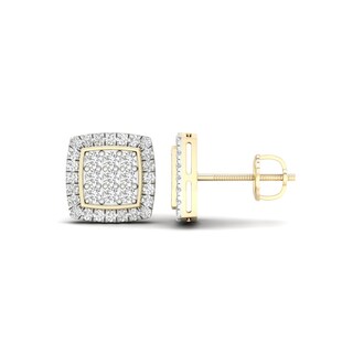 14K Gold Plated 3/4 CT. T. Lab-Grown Multi-Diamond Halo Cushion Studs